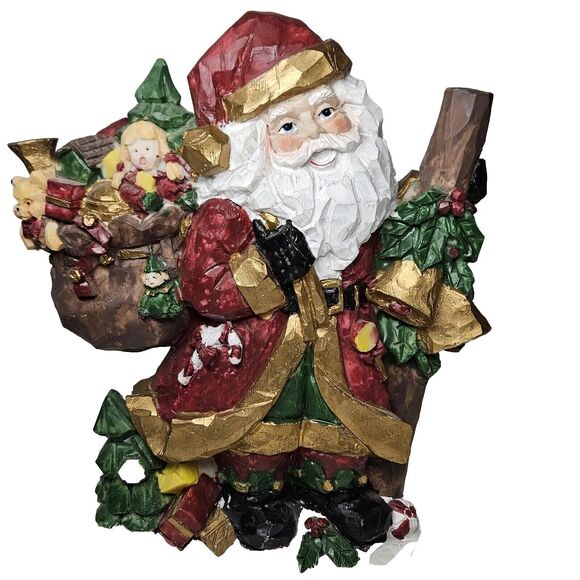 Christmas Resin carved Santa Claus Is Coming To Town RARE Vintage 1998 Art Mark - Picture 2 of 8